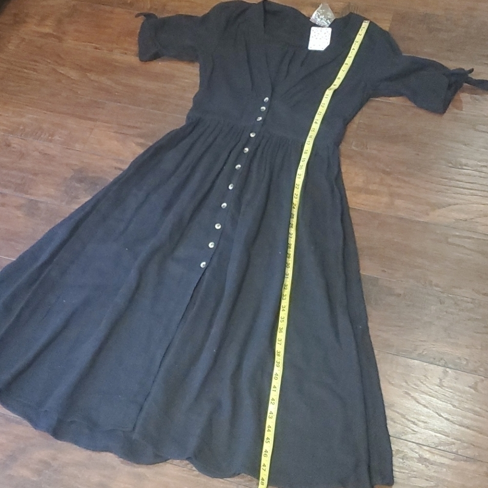 Free People Black Midi Button-Front Dress - Picture 13 of 14